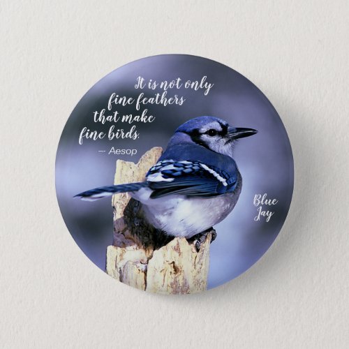 Blue Jay on Post Wildlife Photograph Nature Button