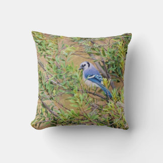 Blue Jay on Southern Wax Myrtle Throw Pillow