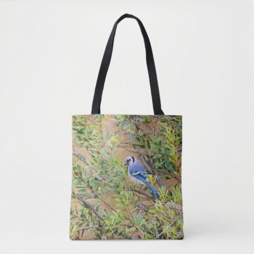 Blue Jay on Southern Wax Myrtle Tote Bag