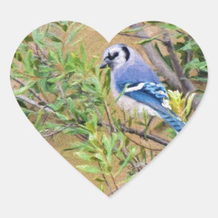 Blue Jay on Wax Myrtle Heart Sticker