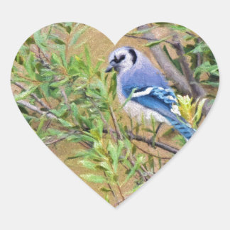 Blue Jay on Wax Myrtle Heart Sticker