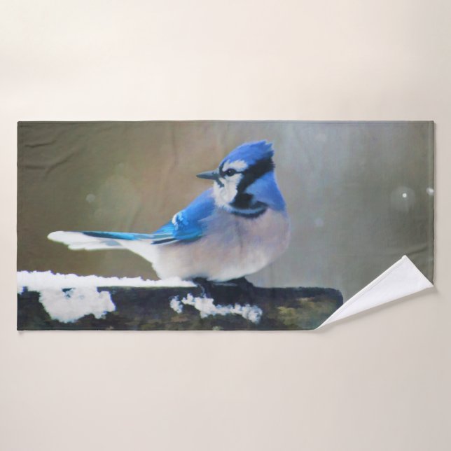 Blue Jay Painting - Original Bird Art Bath Towel Set (Bath Towel)