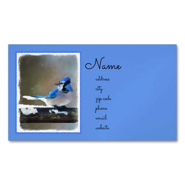 Blue Jay Painting - Original Bird Art Business Card Magnet (Front)