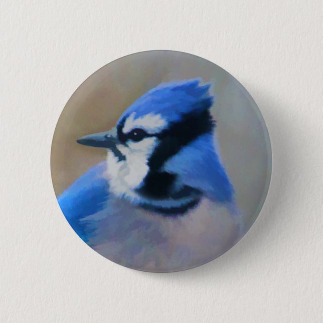 Blue Jay Painting - Original Bird Art Button (Front)