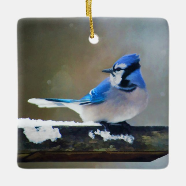 Blue Jay Painting - Original Bird Art Ceramic Ornament (Front)