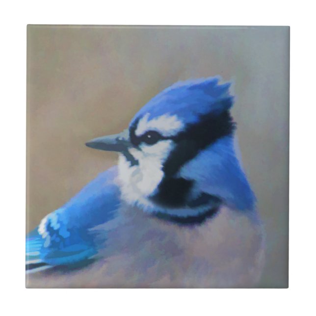 Blue Jay Painting - Original Bird Art Ceramic Tile (Front)