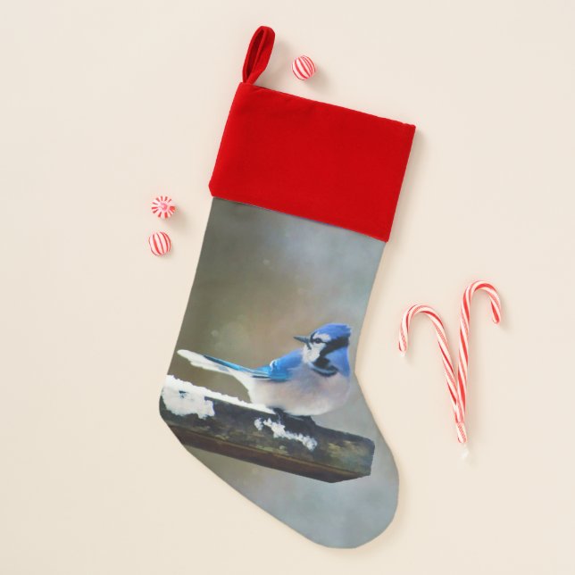 Blue Jay Painting - Original Bird Art Christmas Stocking (Front)