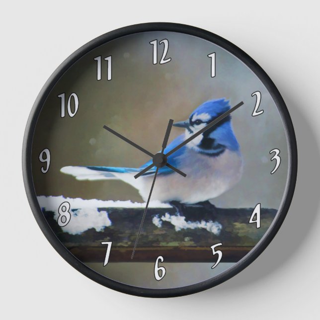 Blue Jay Painting - Original Bird Art Clock (Front)