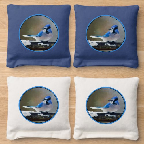 Blue Jay Painting _ Original Bird Art Cornhole Bags