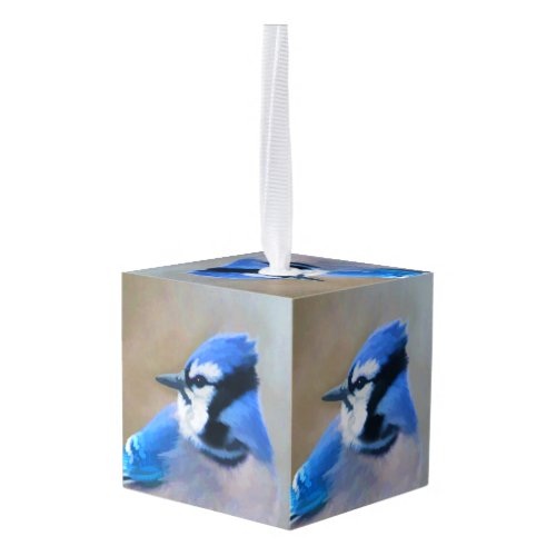 Blue Jay Painting _ Original Bird Art Cube Ornament