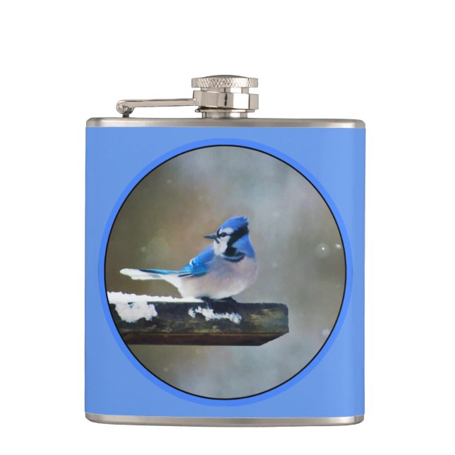 Blue Jay Painting - Original Bird Art Flask (Front)