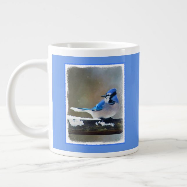 Blue Jay Painting - Original Bird Art Giant Coffee Mug (Left)