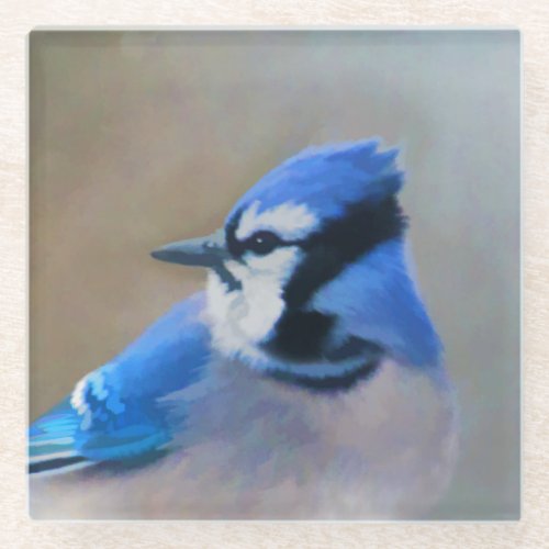 Blue Jay Painting _ Original Bird Art Glass Coaster