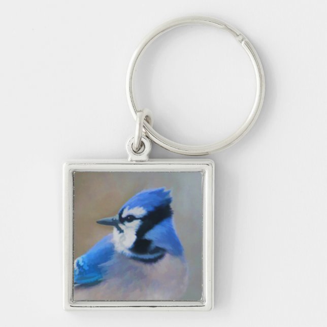 Blue Jay Painting - Original Bird Art Keychain (Front)