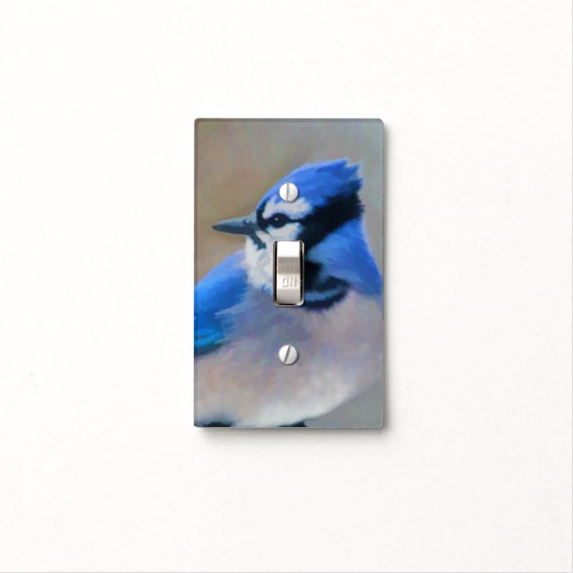 Blue Jay Painting - Original Bird Art Light Switch Cover (In Situ)