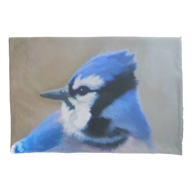 Blue Jay Painting - Original Bird Art Pillow Case (Front)