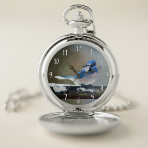 Blue Jay Painting - Original Bird Art Pocket Watch
