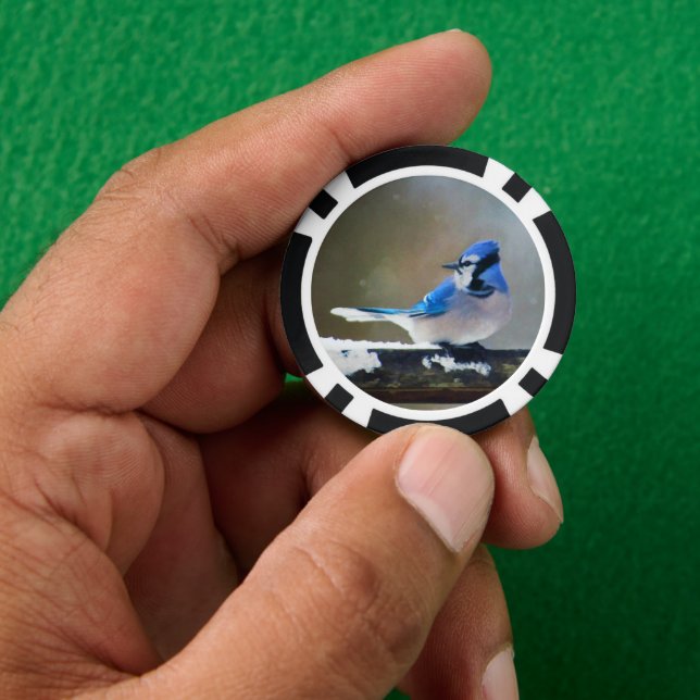 Blue Jay Painting - Original Bird Art Poker Chips (Hand)