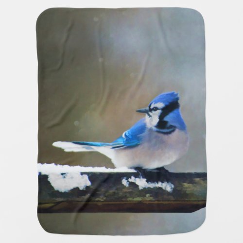 Blue Jay Painting _ Original Bird Art Receiving Blanket