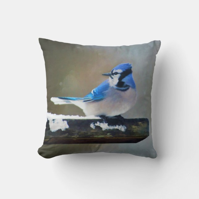 Blue Jay Painting - Original Bird Art Throw Pillow (Front)