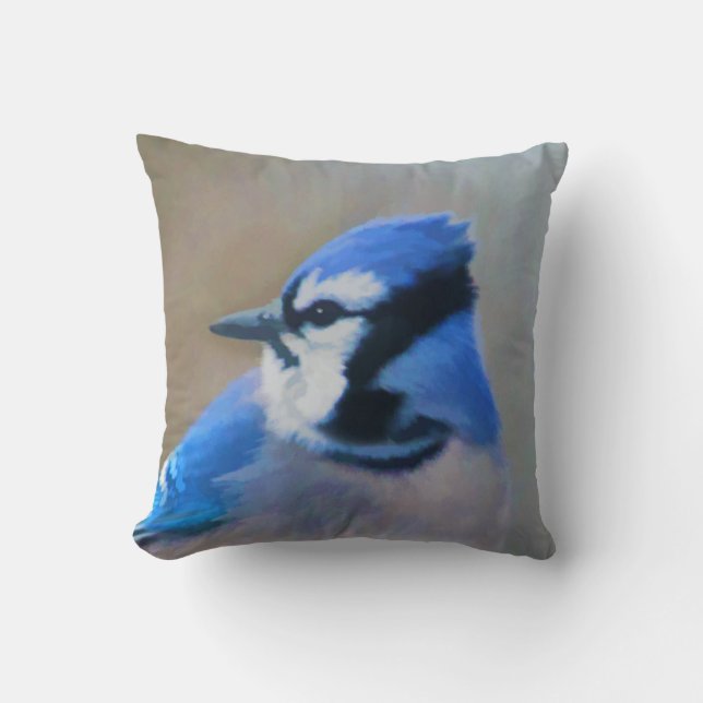 Blue Jay Painting - Original Bird Art Throw Pillow (Front)