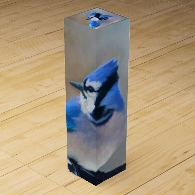 Blue Jay Painting - Original Bird Art Wine Box (Front)