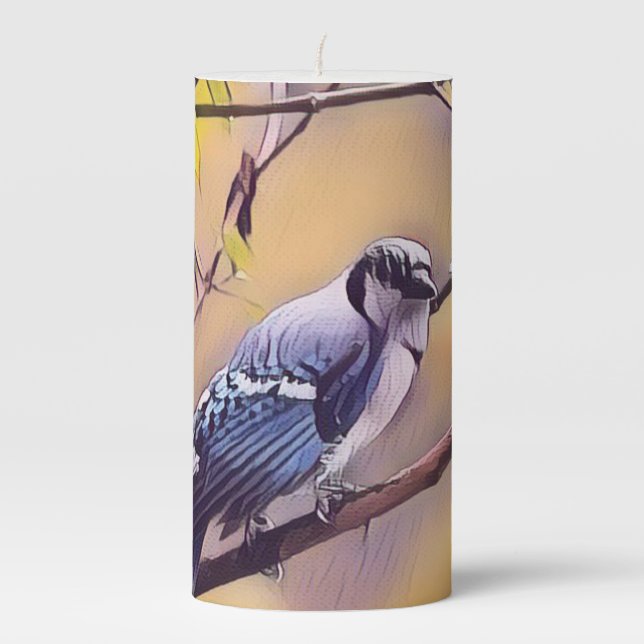 Blue Jay Pillar Candle (Front)