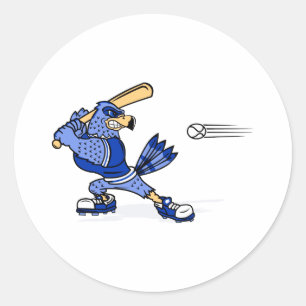 Blue Jay Playing Baseball Classic Round Sticker