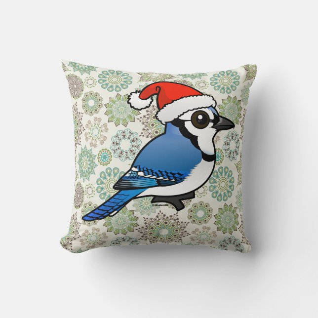Blue Jay Santa Throw Pillow (Front)