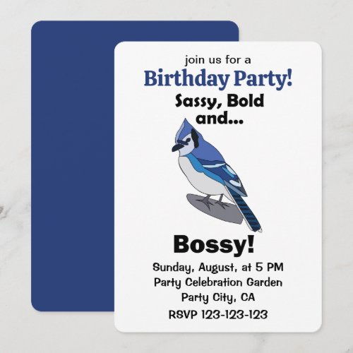 Blue Jay Sassy Bold Bossy Bird Birthday Party Invitation