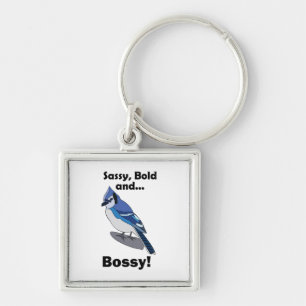Blue Jay Sassy Bold Bossy Bird Party Favor Keychain