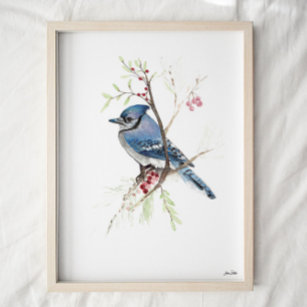 BLACK AND WHITE BLUE JAY Art Print