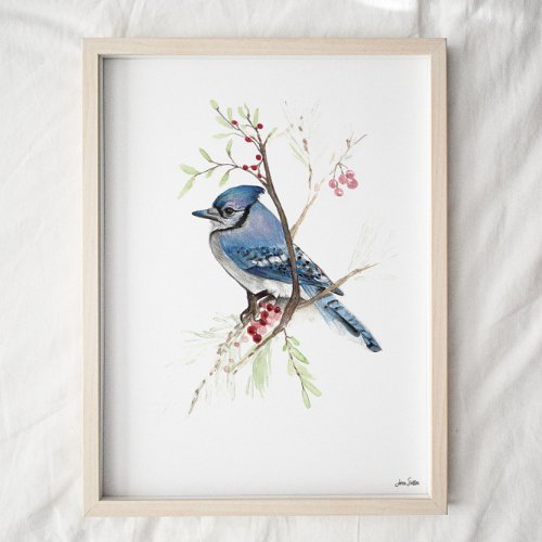 Blue Jay Songbird Watercolor Art Print