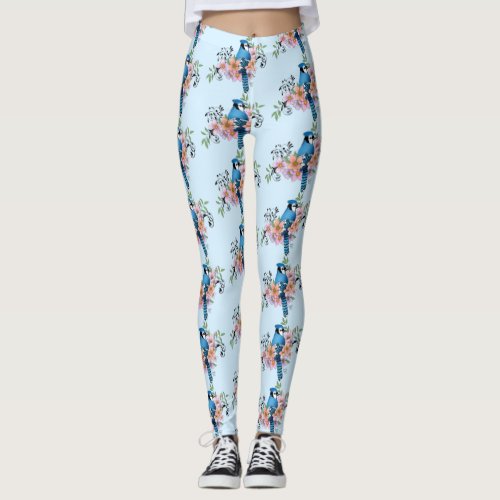 Blue Jay Spring Flowers Leggings