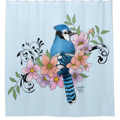 Blue Jay Spring Flowers Shower Curtain