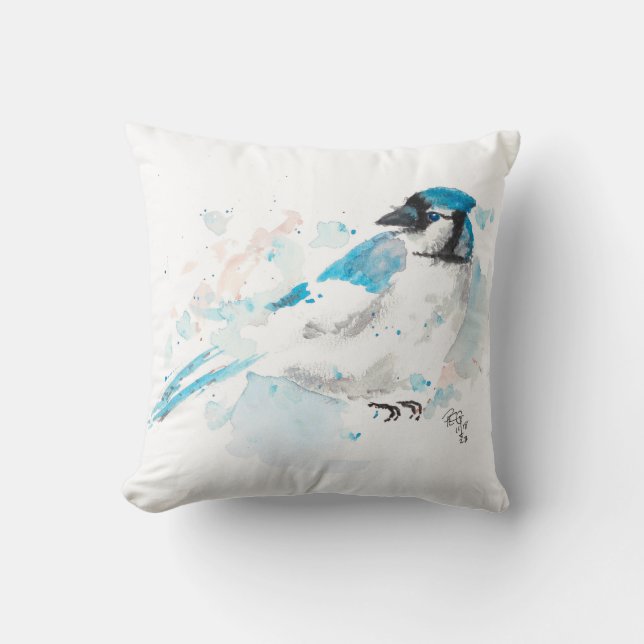 Blue Jay Throw Pillow (Front)