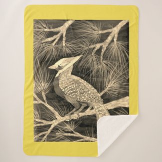 Blue Jay Turned Thrush - Watercolour - Large Sepia Sherpa Blanket