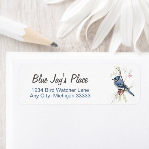 Blue Jay Watercolor Art Return Address  Label