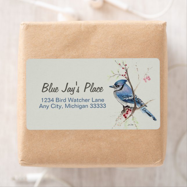 Blue Jay Watercolor Art Return Address Label (Insitu)