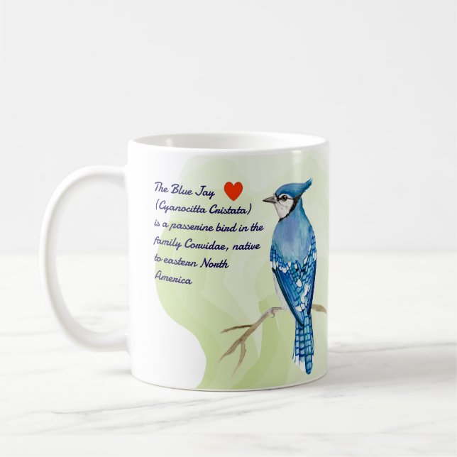 Blue jay watercolor painting coffee mug (Left)