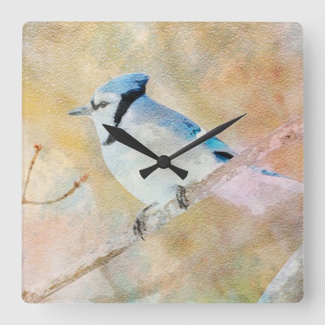 Blue Jay Watercolor Wall Clock Design (Front)
