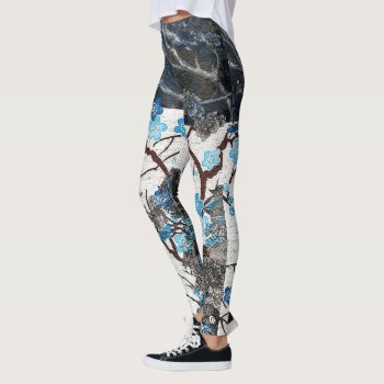 Blue Jay Winter Blossom Leggings by AlignBoutique at Zazzle
