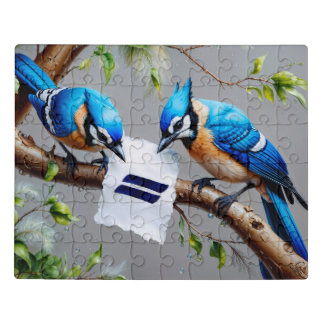 Blue Jays Contemplating Jigsaw Puzzle