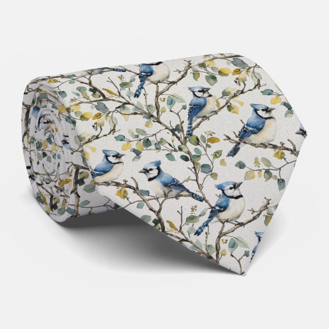 Blue Jays In Trees Neck Tie (Rolled)