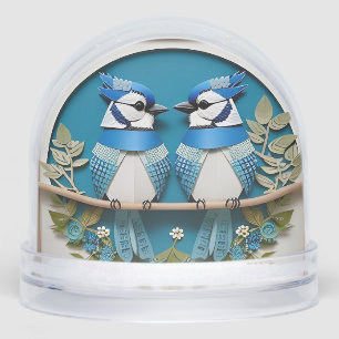 Blue Jays Perched Among Floral Details Snow Globe