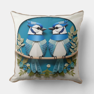 Blue Jays Perched Among Floral Details Throw Pillow