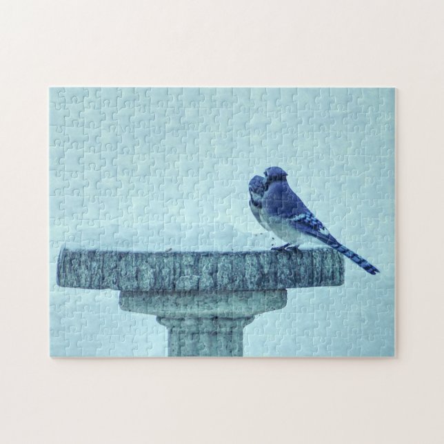 Blue Jays Winter Feeding Painterly Puzzle (Horizontal)