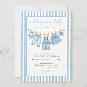 Blue Jean Baby Baby Shower Clothesline Denim Invitation