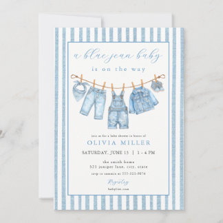 Blue Jean Baby Baby Shower Clothesline Denim Invitation