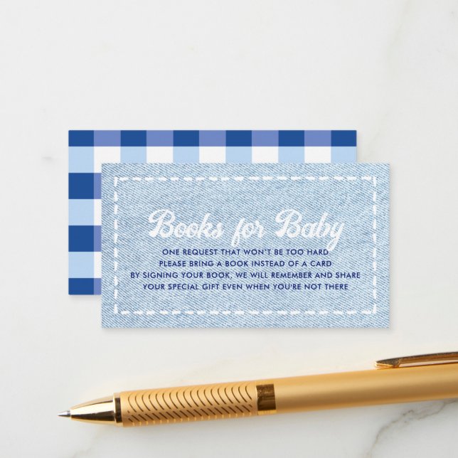 Blue Jean Baby Boy Baby Shower Books for Baby Enclosure Card (Front/Back In Situ)